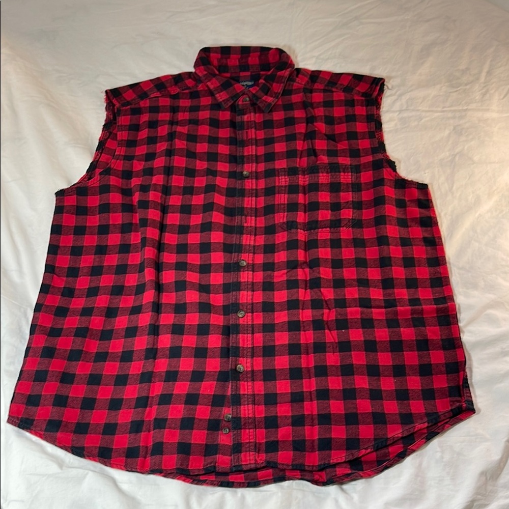 Faded Glory Red and Black sleeveless flannel shirt